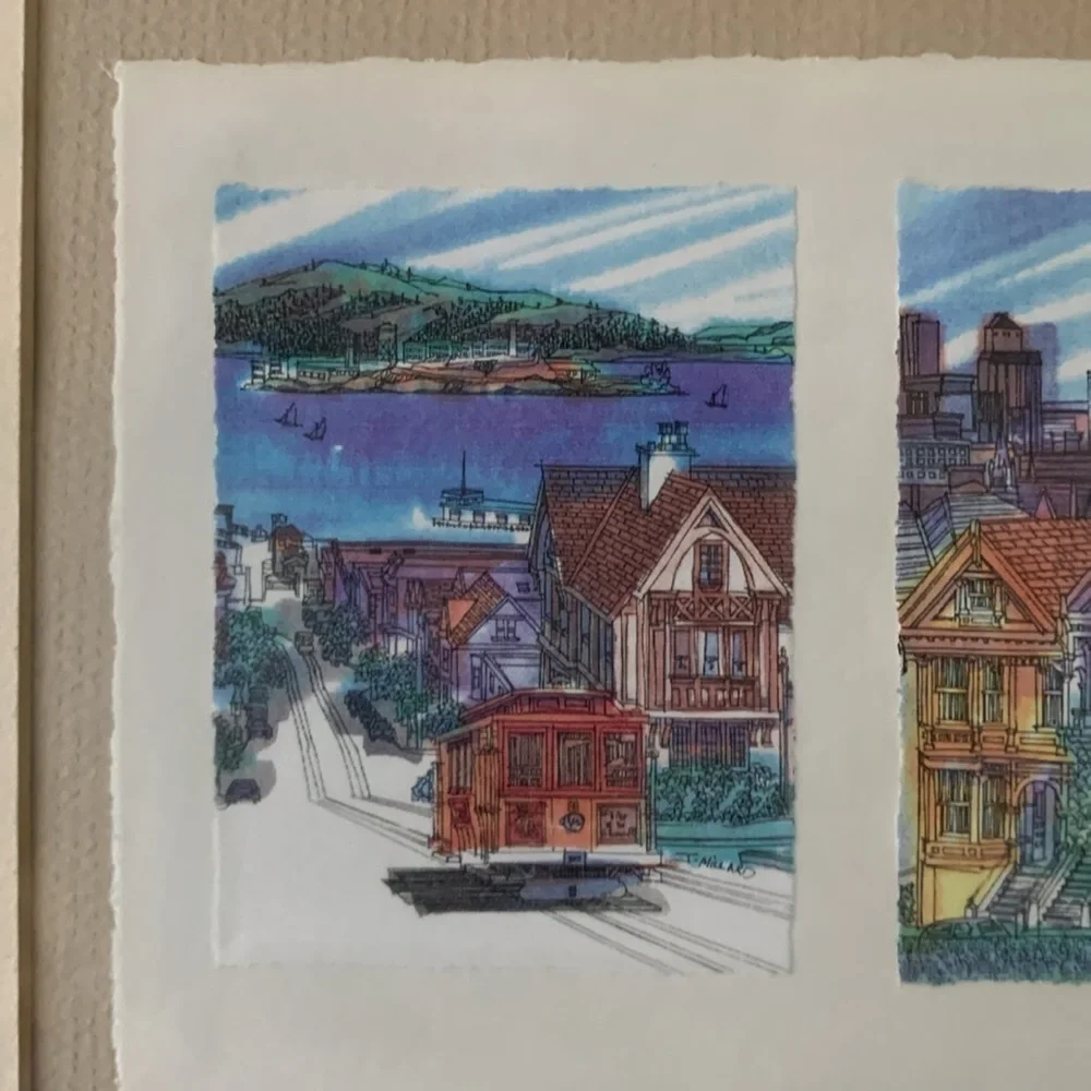 James Millard Golden Gate Bridge Watercolored Matted Print Signed By Artist gold